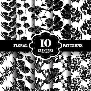 Seamless patterns set with flowers, for invitations, cards, scrapbooking, print Stock Illustration
