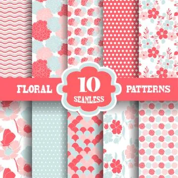 Seamless patterns set with flowers, for invitations, cards, scrapbooking, print Stock Illustration