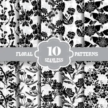 Seamless patterns set with flowers, for invitations, cards, scrapbooking, print Illustrazione stock