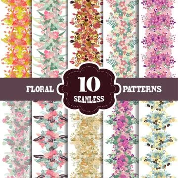 Seamless patterns set with flowers, for invitations, cards, scrapbooking, print Illustrazione stock