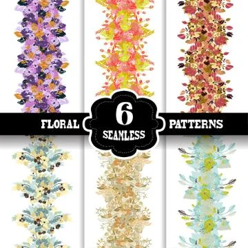 Seamless patterns set with flowers, for invitations, cards, scrapbooking, print Stock Illustration