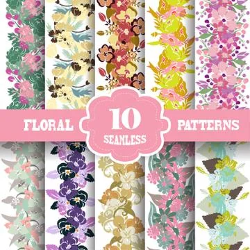 Seamless patterns set with flowers, for invitations, cards, scrapbooking, print Stock Illustration