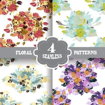 Seamless patterns set with flowers, for invitations, cards, scrapbooking, print Illustrazione stock