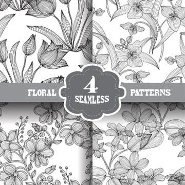 Seamless patterns set with flowers, for invitations, cards, scrapbooking, print Stock Illustration