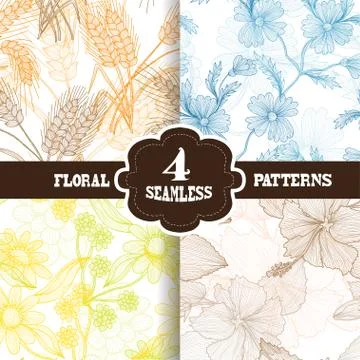 Seamless patterns set with flowers, for invitations, cards, scrapbooking, print Stock Illustration