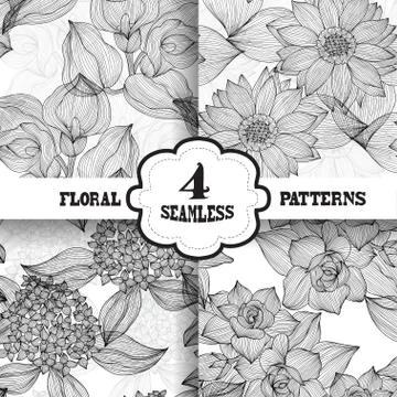 Seamless patterns set with flowers, for invitations, cards, scrapbooking, print Illustrazione stock