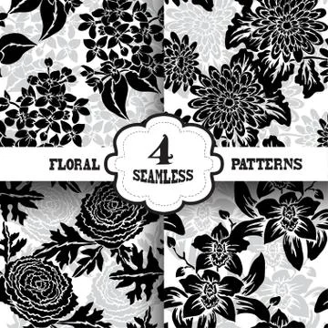 Seamless patterns set with flowers, for invitations, cards, scrapbooking, print Stock Illustration
