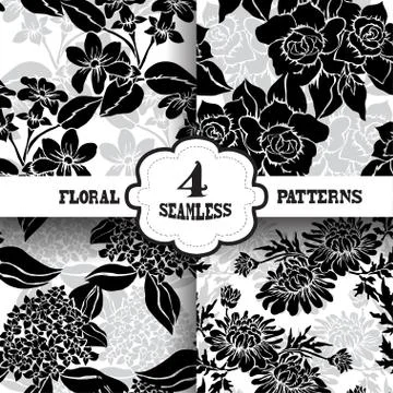 Seamless patterns set with flowers, for invitations, cards, scrapbooking, print Stock Illustration