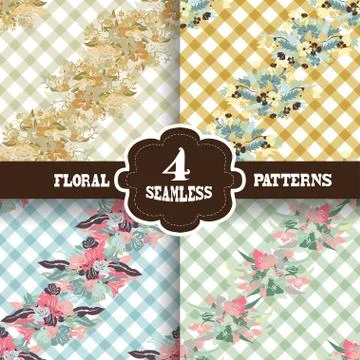 Seamless patterns set with flowers, for invitations, cards, scrapbooking, print Stock Illustration
