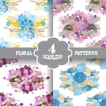 Seamless patterns set with flowers, for invitations, cards, scrapbooking, print Illustrazione stock