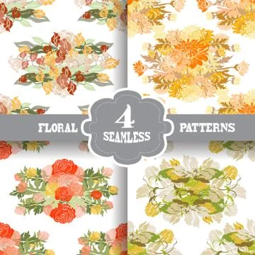 Seamless patterns set with flowers, for invitations, cards, scrapbooking, print Stock Illustration