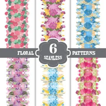 Seamless patterns set with flowers, for invitations, cards, scrapbooking, print Illustrazione stock