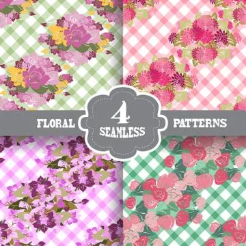 Seamless patterns set with flowers, for invitations, cards, scrapbooking, print Stock Illustration