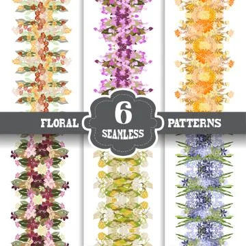 Seamless patterns set with flowers, for invitations, cards, scrapbooking, print Stock Illustration