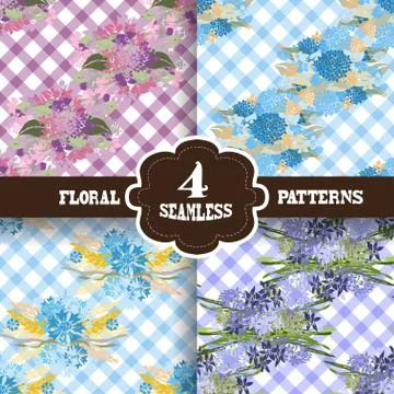Seamless patterns set with flowers, for invitations, cards, scrapbooking, print Illustrazione stock