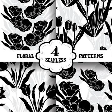 Seamless patterns set with flowers, for invitations, cards, scrapbooking, print Stock Illustration
