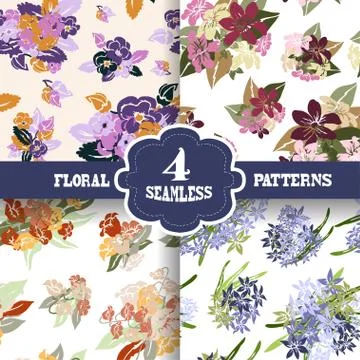 Seamless patterns set with flowers, for invitations, cards, scrapbooking, print Illustrazione stock