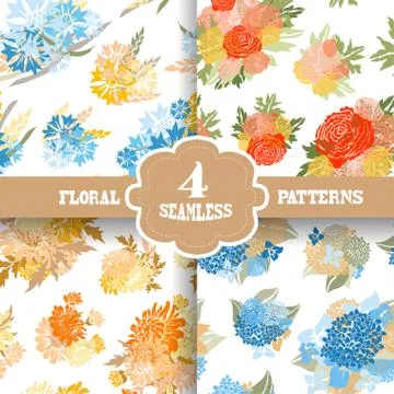 Seamless patterns set with flowers, for invitations, cards, scrapbooking, print Illustrazione stock