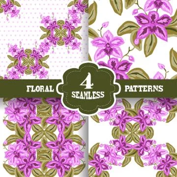 Seamless patterns set with flowers, for invitations, cards, scrapbooking, print Stock Illustration