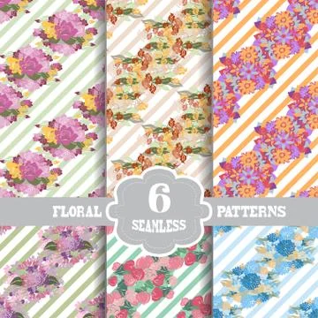 Seamless patterns set with flowers, for invitations, cards, scrapbooking, print Stock Illustration
