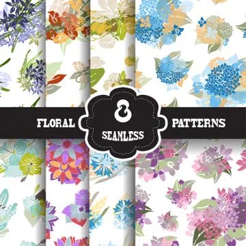 Seamless patterns set with flowers, for invitations, cards, scrapbooking, print Stock Illustration