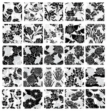Seamless patterns set with flowers, for invitations, cards, scrapbooking, print Stock Illustration