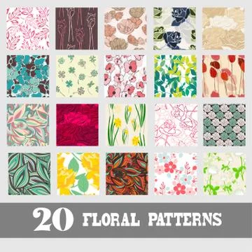 Seamless patterns set with flowers, for invitations, cards, scrapbooking, print Illustrazione stock