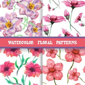 Seamless patterns set with flowers, for invitations, cards, scrapbooking, print Illustrazione stock