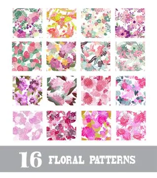 Seamless patterns set with flowers, for invitations, cards, scrapbooking, print Stock Illustration