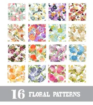 Seamless patterns set with flowers, for invitations, cards, scrapbooking, print Illustrazione stock