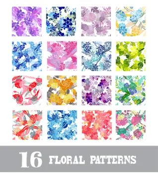 Seamless patterns set with flowers, for invitations, cards, scrapbooking, print Stock Illustration