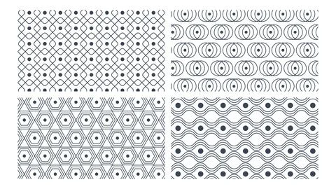 Seamless Patterns. Set Of Four Rounded Geometric Ornaments, Black Shapes on Stock Illustration