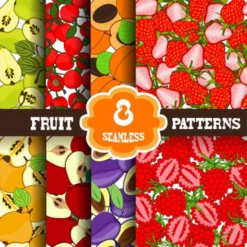 Seamless patterns set with fruits, for invitations, cards, scrapbooking, print Illustrazione stock
