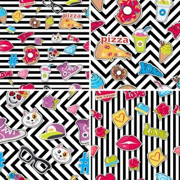 Seamless Patterns Set with Patch Objects for Teens Illustrazione stock