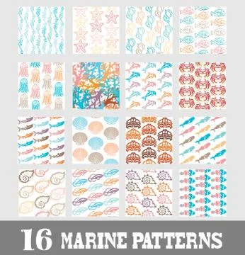 Seamless patterns set with sea animals, for invitations, cards, scrapbooking Stock Illustration