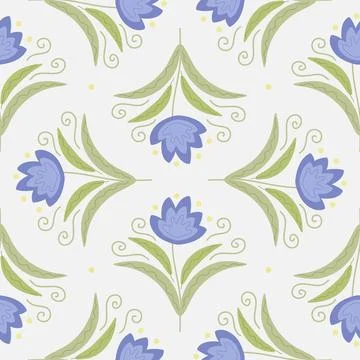 Seamless patterns. Set of summer blue flowers . Simple flat modern drawing. F Illustrazione stock