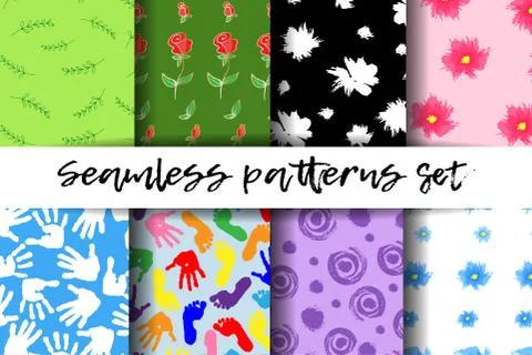 Seamless patterns set. Trendy geometric elements. Modern abstract design. Good Stock Illustration