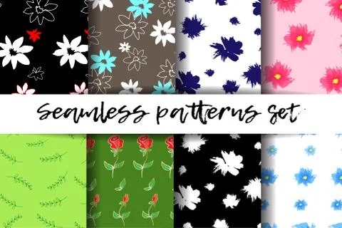 Seamless patterns set. Trendy geometric elements. Modern abstract design. Good Stock Illustration