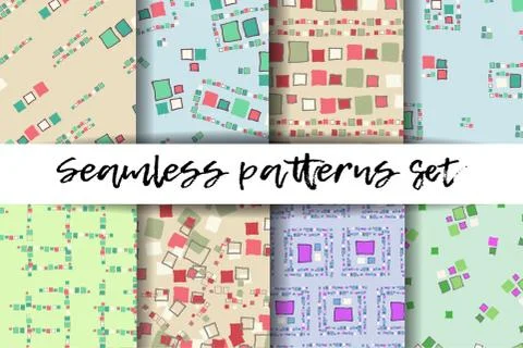 Seamless patterns set. Trendy geometric elements. Modern abstract design. Good Illustrazione stock