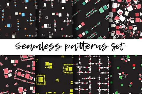 Seamless patterns set. Trendy geometric elements. Modern abstract design. Good Illustrazione stock