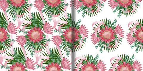 Seamless Patterns set with tropical bouquet Illustrazione stock