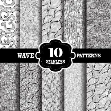 Seamless patterns set with waves, for invitations, cards, scrapbooking, print Illustrazione stock