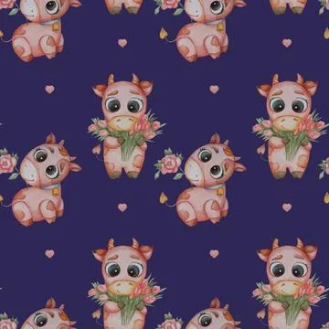 Seamless patterns. Small gobies with a red rose and a bouquet of tulips on a Stock Illustration