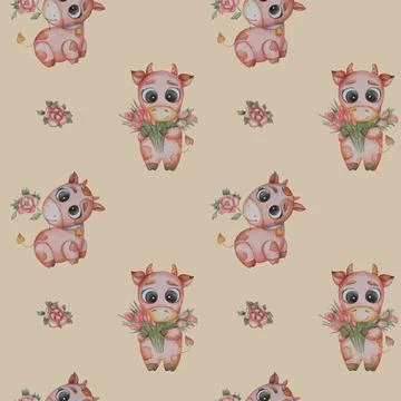 Seamless patterns. Small gobies with a red rose and a bouquet of tulips on a  Stock Photos