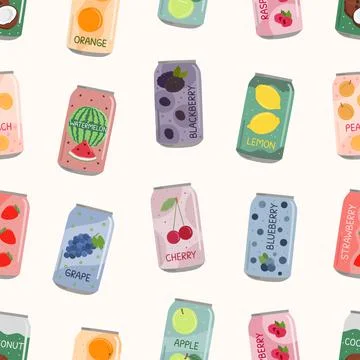 Seamless patterns of soft drinks in aluminum cans with soda and lemonade. Car Stock Illustration