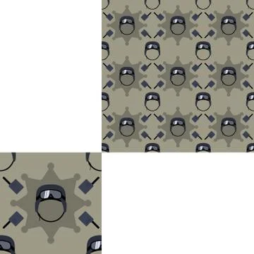 Seamless patterns of special forces helmets and radio with pattern unit. Stock Illustration