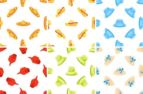 Seamless patterns with summer hats showing different models and colors 库存插图