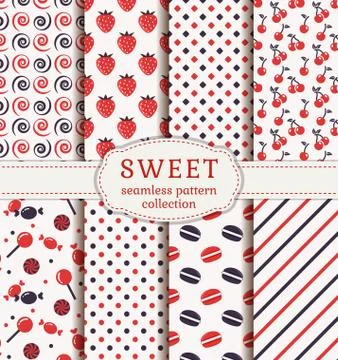 Seamless patterns with sweets. Vector set. Illustrazione stock