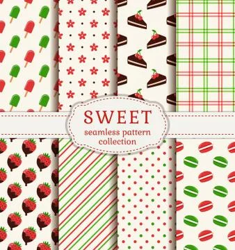 Seamless patterns with sweets. Vector set. Illustrazione stock