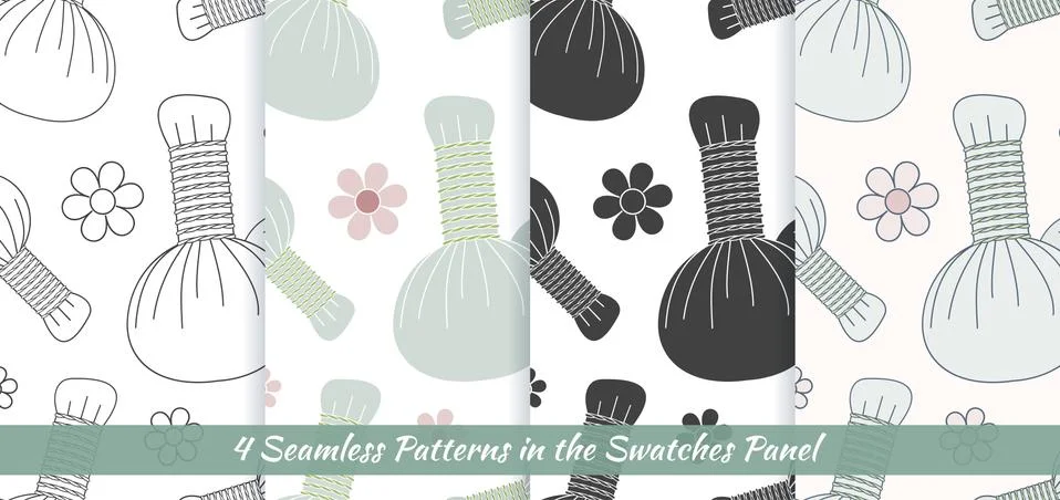 Seamless patterns with Thai massage, spa elements Stock Illustration